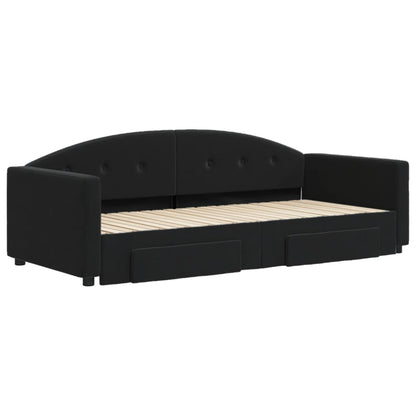 Slaapbank S Fluweel 90 x 200 cm Zwart met onderschuifbed en lade