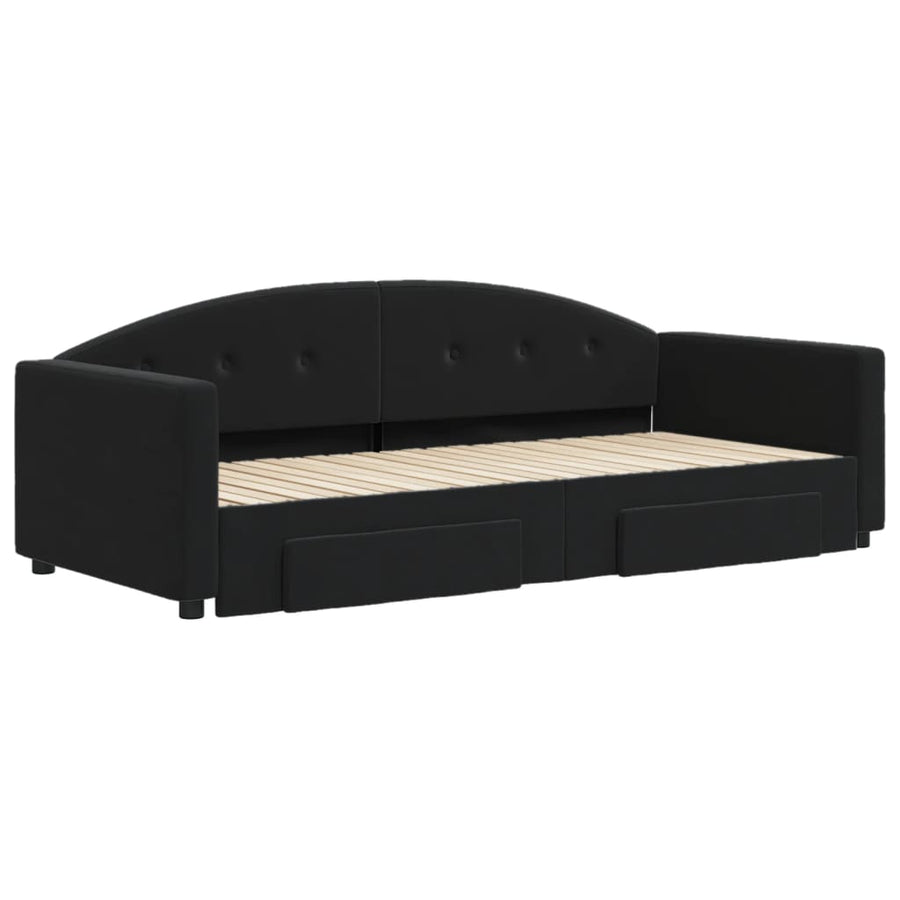 Slaapbank S Fluweel 90 x 200 cm Zwart met onderschuifbed en lade
