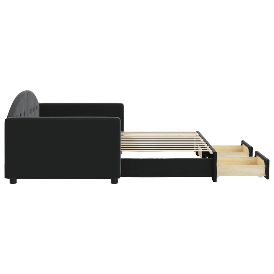 Slaapbank S Fluweel 90 x 200 cm Zwart met onderschuifbed en lade