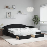 Slaapbank met onderschuifbed en lades 90x200 cm zwart