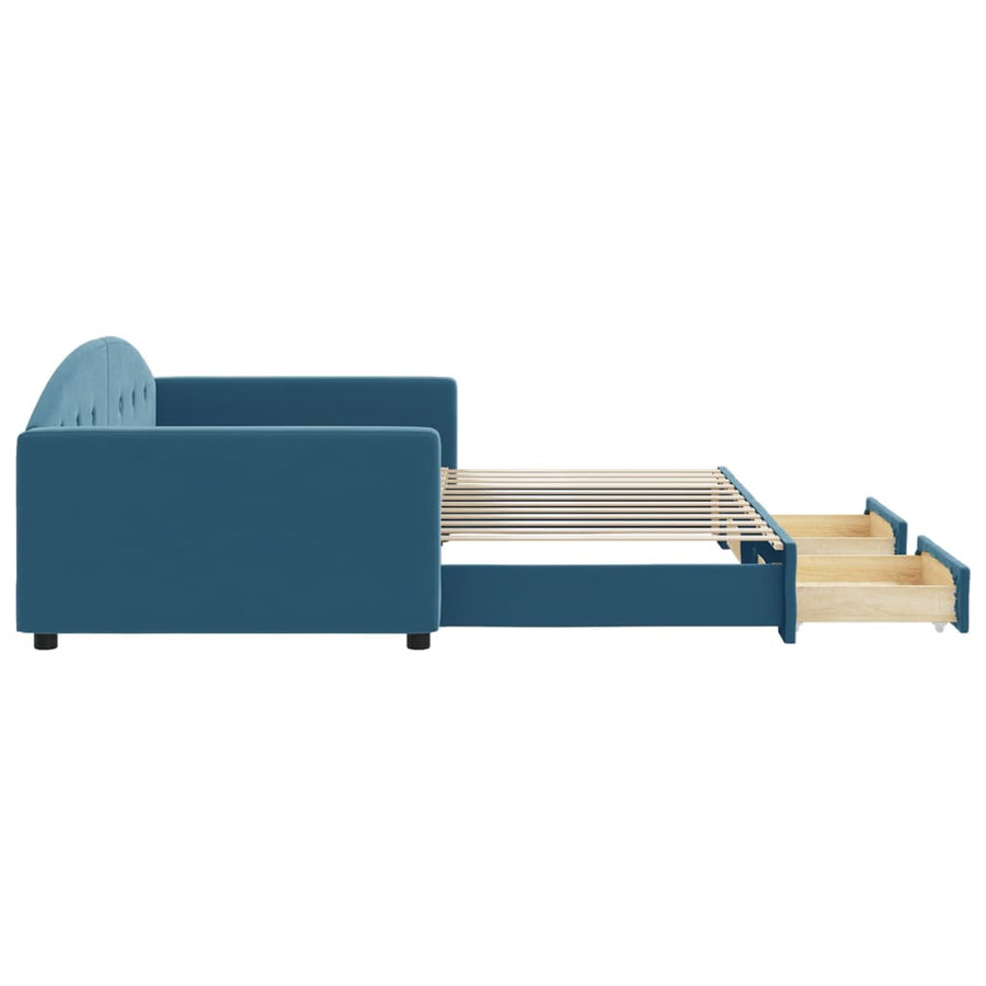 Slaapbank S Fluweel 100 x 200 cm Blauw met onderschuifbed en lade