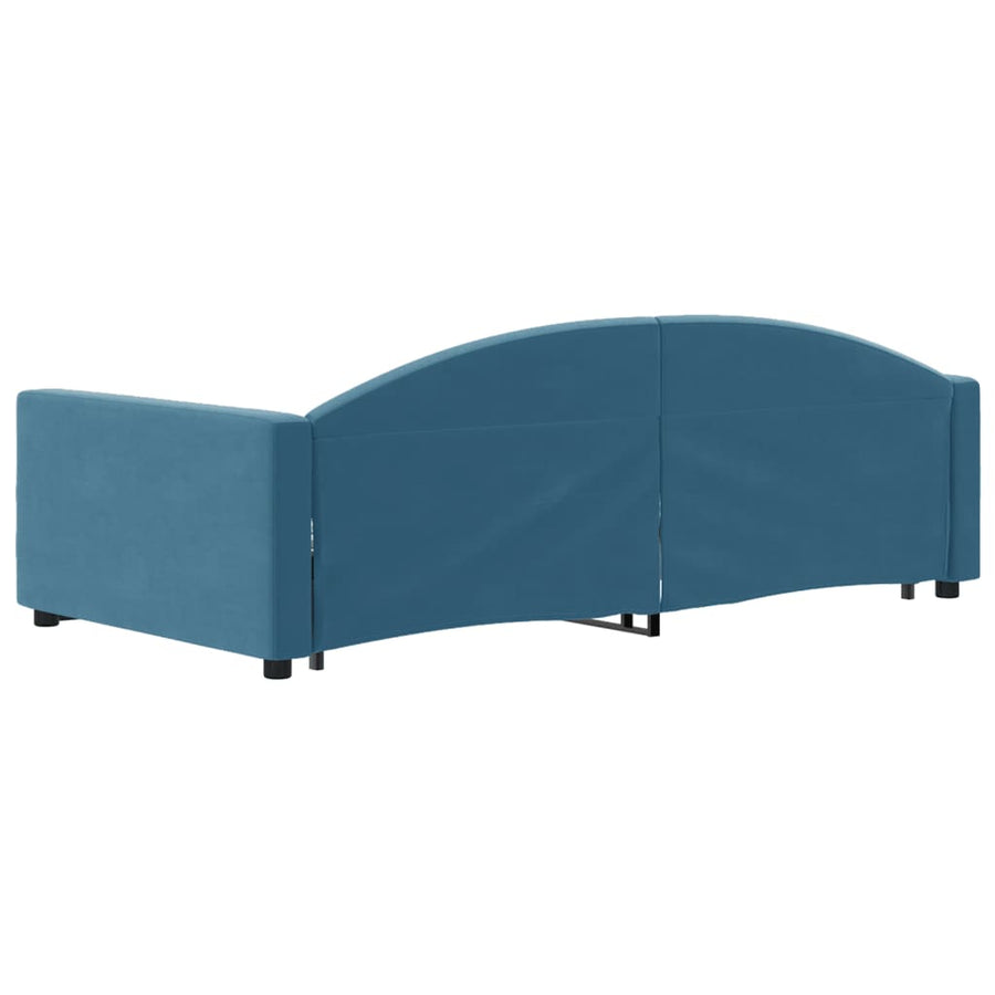Slaapbank S Fluweel 100 x 200 cm Blauw met onderschuifbed en lade