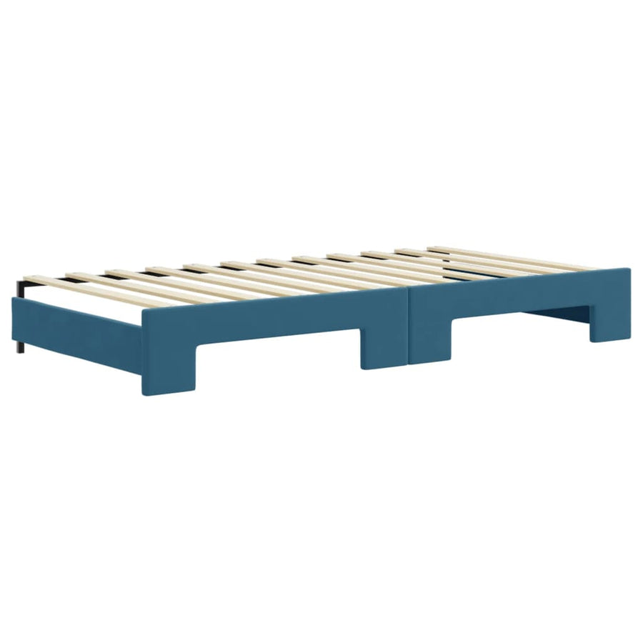 Slaapbank S Fluweel 100 x 200 cm Blauw met onderschuifbed en lade