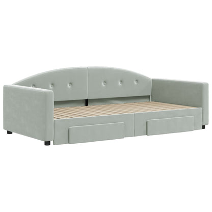 Slaapbank Onderschuifbed En Lades Fluweel 100 x 200 cm Lichtgrijs met onderschuifbed en lade
