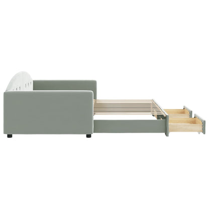 Slaapbank Onderschuifbed En Lades Fluweel 100 x 200 cm Lichtgrijs met onderschuifbed en lade