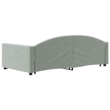 Slaapbank Onderschuifbed En Lades Fluweel 100 x 200 cm Lichtgrijs met onderschuifbed en lade