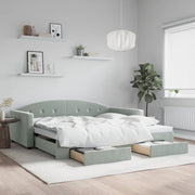 Slaapbank onderschuifbed lades 100x200 cm fluweel lichtgrijs