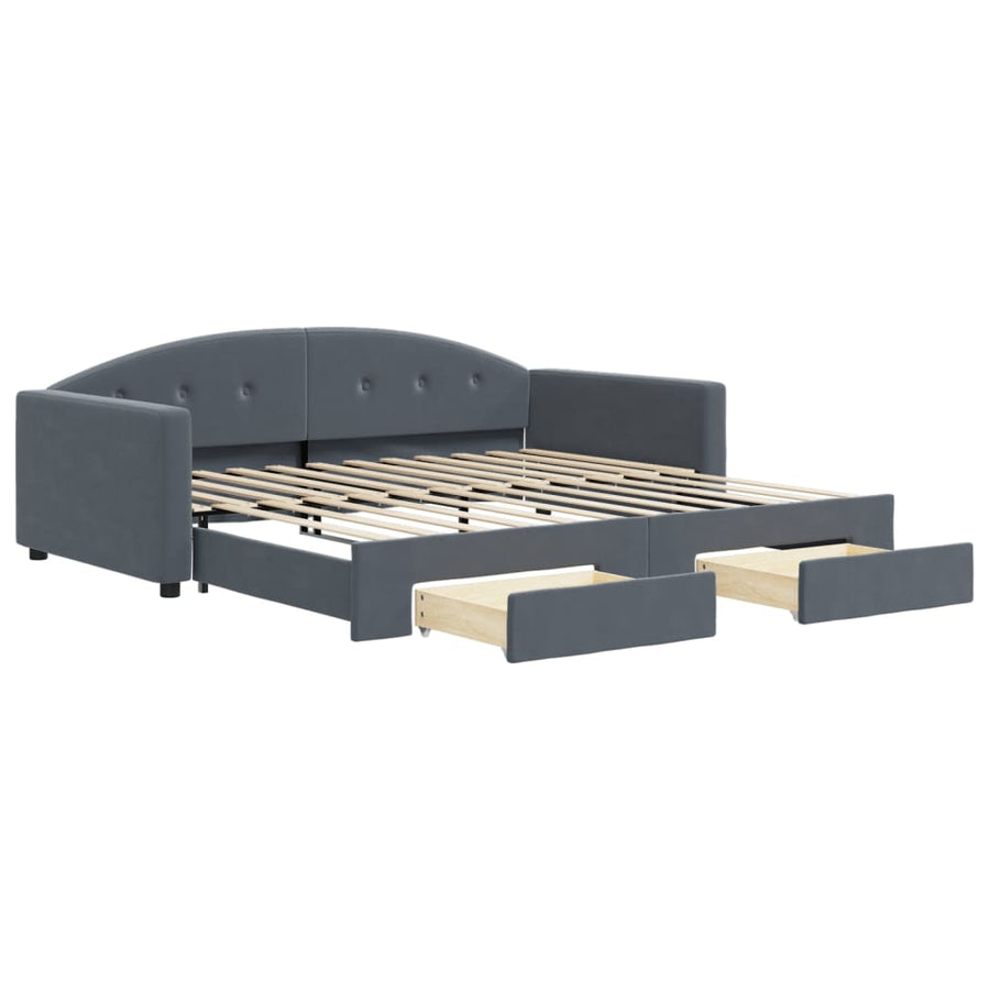 Slaapbank onderschuifbed lades 100x200 cm fluweel donkergrijs