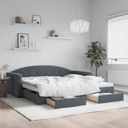 Slaapbank onderschuifbed 100x200 cm fluweel donkergrijs