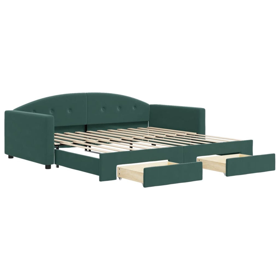 Slaapbank Onderschuifbed Lades Fluweel 100 x 200 cm Donkergroen met onderschuifbed en lade