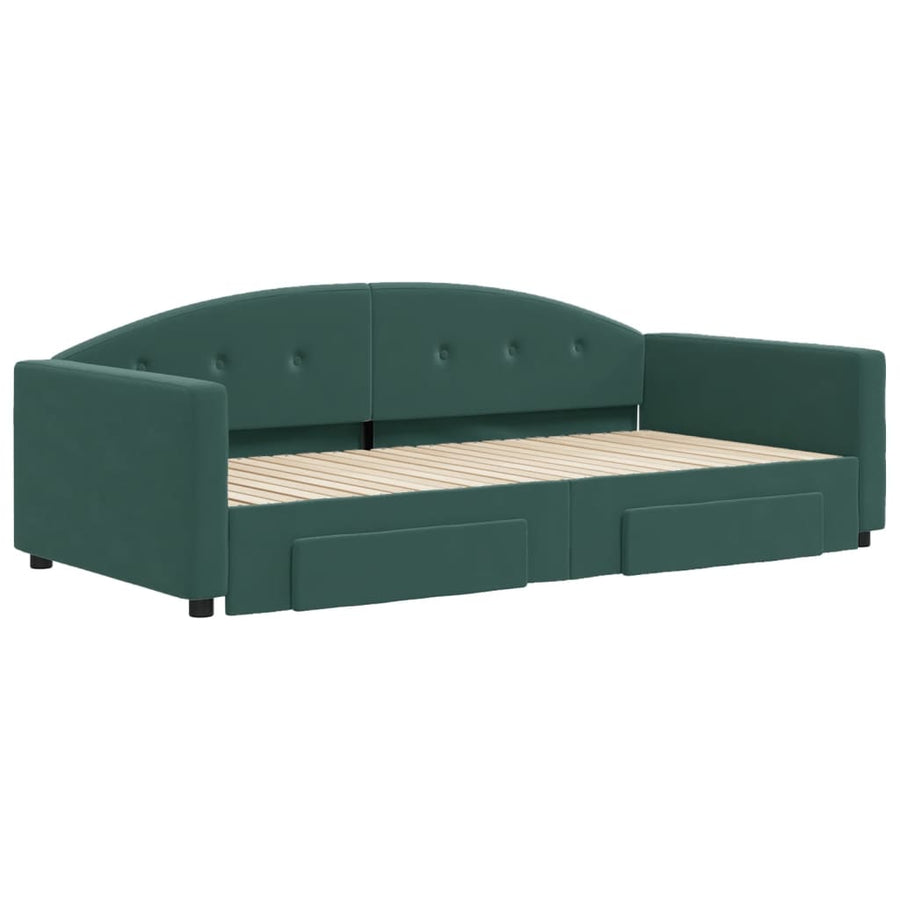 Slaapbank Onderschuifbed Lades Fluweel 100 x 200 cm Donkergroen met onderschuifbed en lade