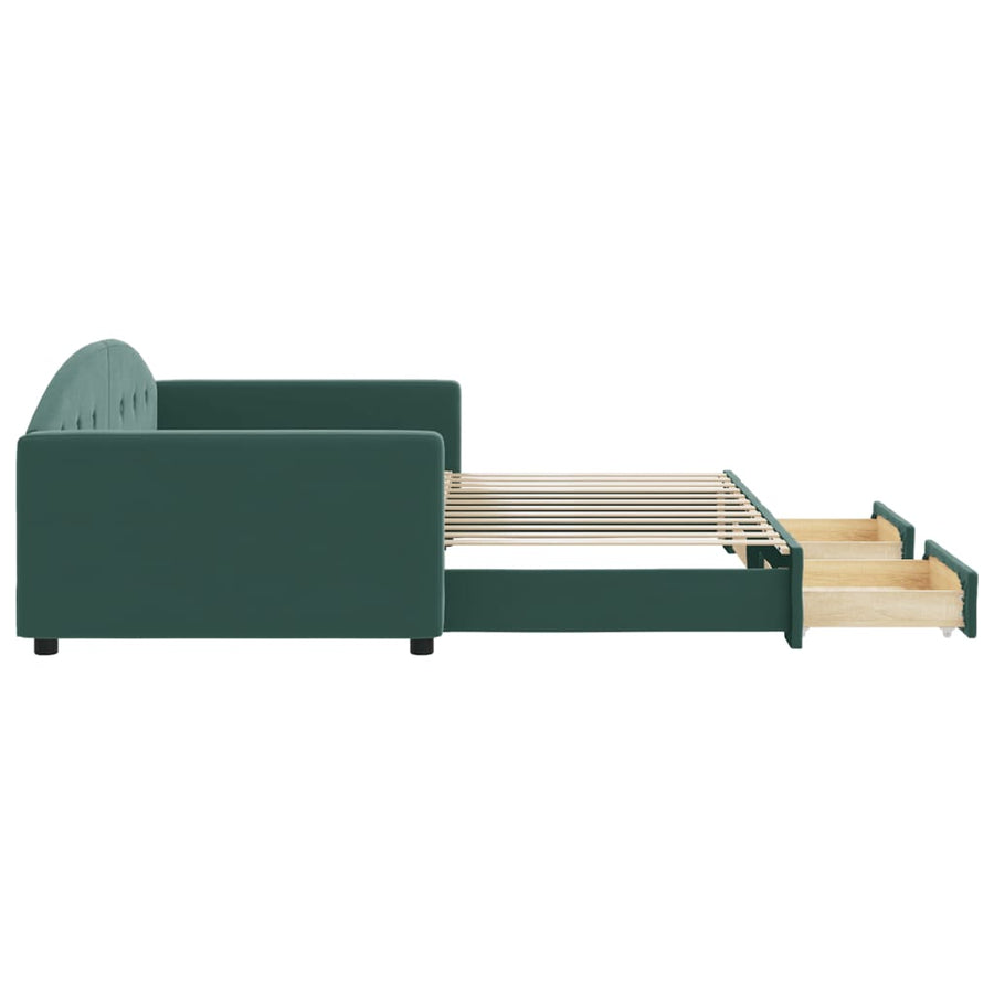Slaapbank Onderschuifbed Lades Fluweel 100 x 200 cm Donkergroen met onderschuifbed en lade