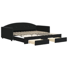 Slaapbank S Fluweel 100 x 200 cm Zwart met onderschuifbed en lade