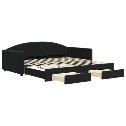 Slaapbank S Fluweel 100 x 200 cm Zwart met onderschuifbed en lade