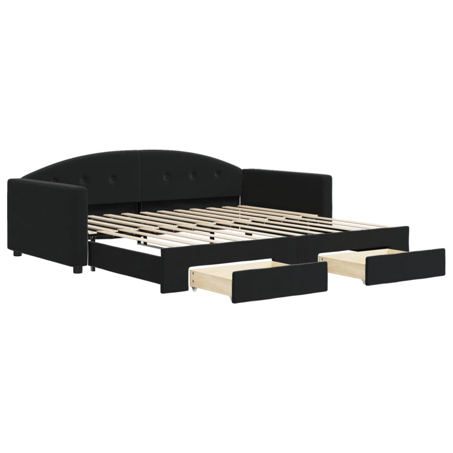 Slaapbank S Fluweel 100 x 200 cm Zwart met onderschuifbed en lade