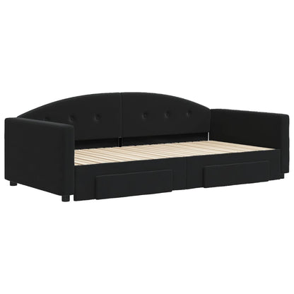 Slaapbank S Fluweel 100 x 200 cm Zwart met onderschuifbed en lade