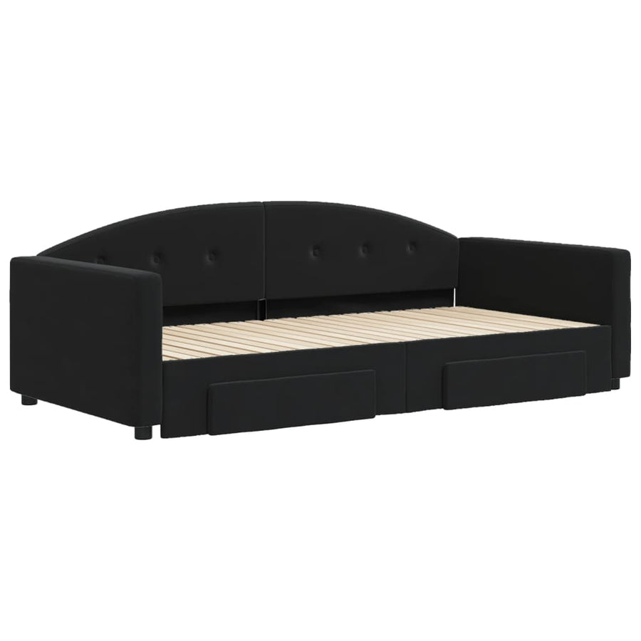 Slaapbank S Fluweel 100 x 200 cm Zwart met onderschuifbed en lade