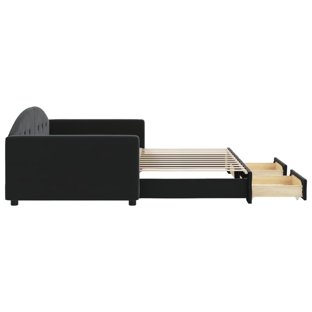 Slaapbank S Fluweel 100 x 200 cm Zwart met onderschuifbed en lade