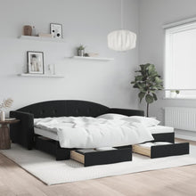 Slaapbank S Fluweel 100 x 200 cm Zwart met onderschuifbed en lade
