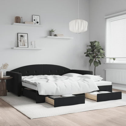 Slaapbank S Fluweel 100 x 200 cm Zwart met onderschuifbed en lade