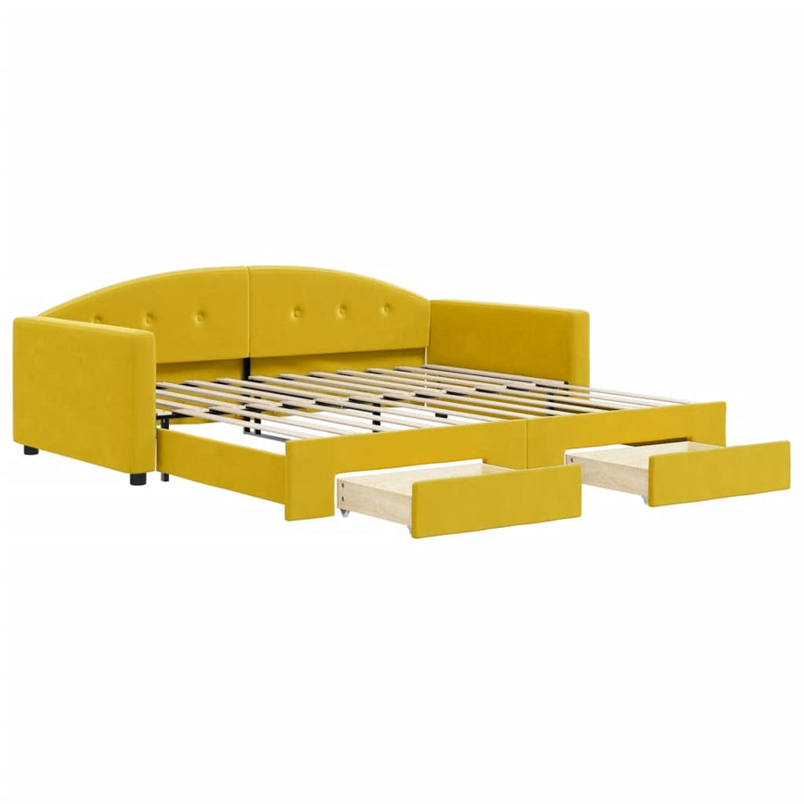 Slaapbank met onderschuifbed en lades 100x200 cm fluweel geel