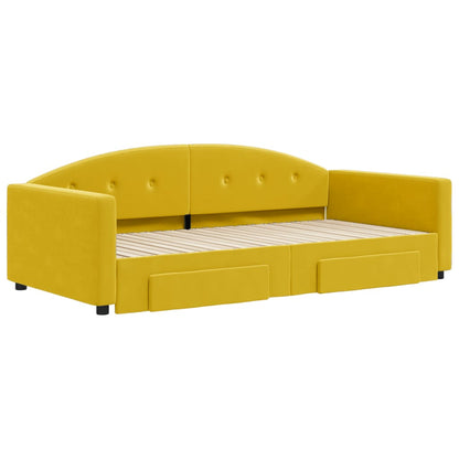 Slaapbank met onderschuifbed en lades 100x200 cm fluweel geel