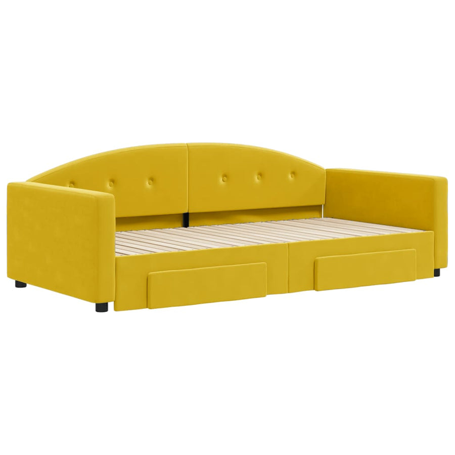 Slaapbank met onderschuifbed en lades 100x200 cm fluweel geel