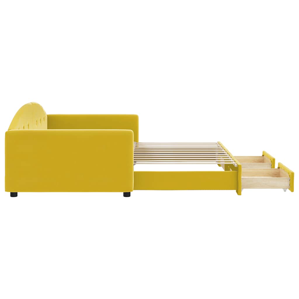 Slaapbank met onderschuifbed en lades 100x200 cm fluweel geel