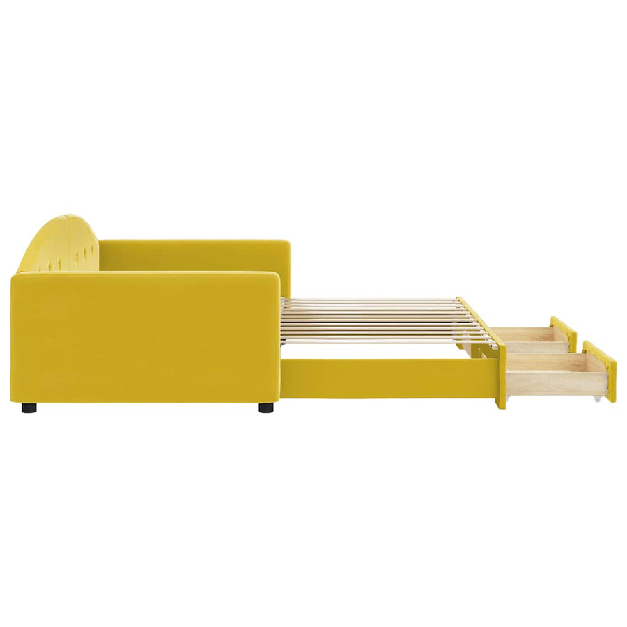Slaapbank met onderschuifbed en lades 100x200 cm fluweel geel