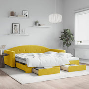 Slaapbank met onderschuifbed 100x200 cm geel fluweel