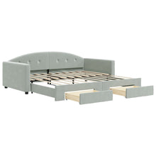 Slaapbank Onderschuifbed En Lades Fluweel 90 x 190 cm Lichtgrijs met onderschuifbed en lade
