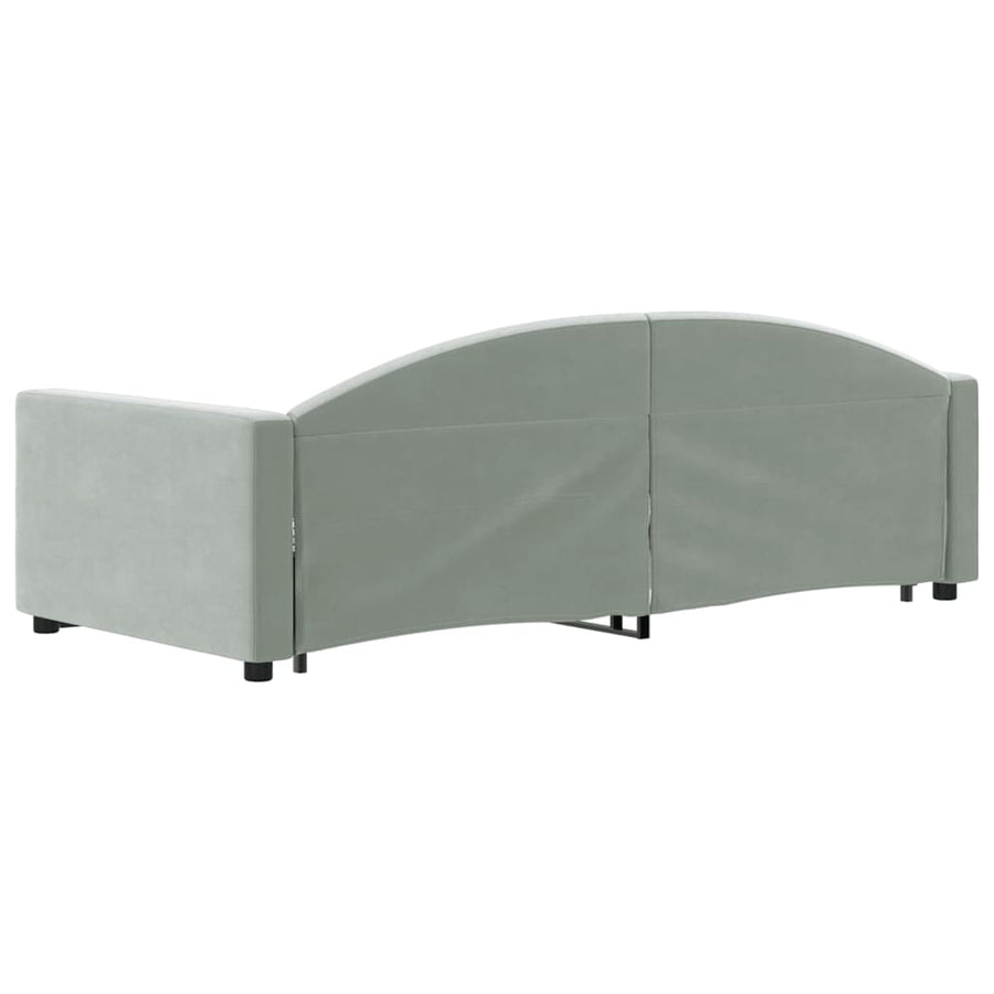 Slaapbank Onderschuifbed En Lades Fluweel 90 x 190 cm Lichtgrijs met onderschuifbed en lade