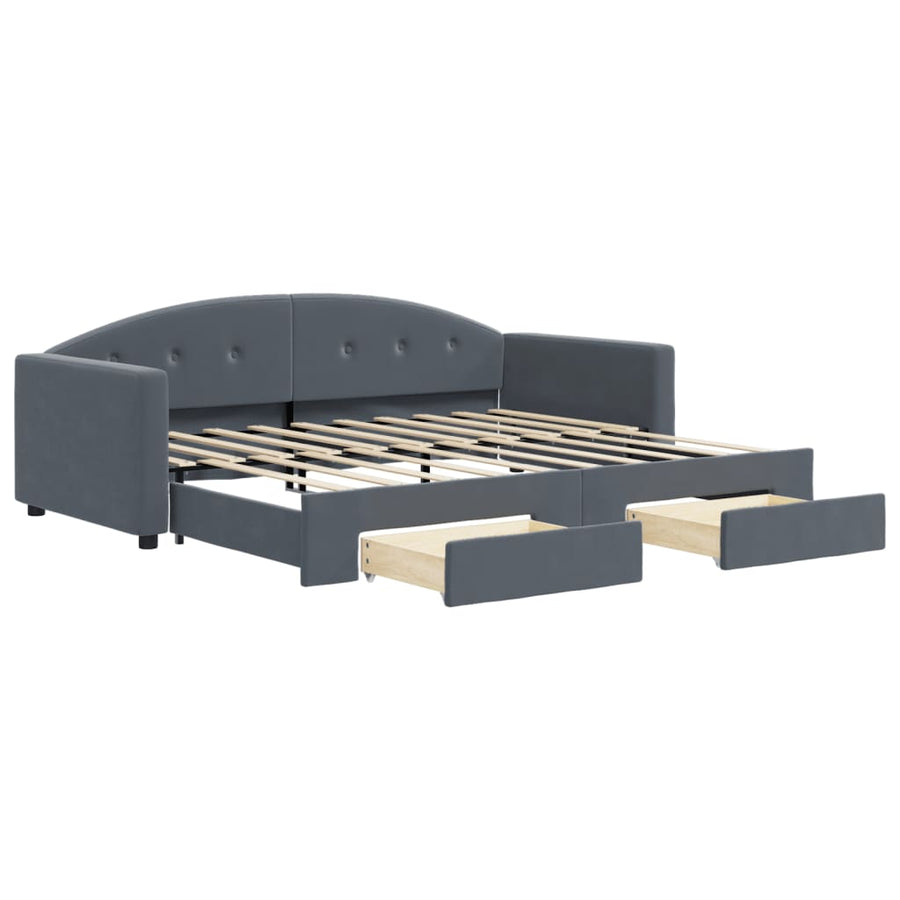 Slaapbank Onderschuifbed En Lades Fluweel 90 x 190 cm Donkergrijs