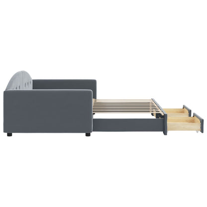 Slaapbank Onderschuifbed En Lades Fluweel 90 x 190 cm Donkergrijs