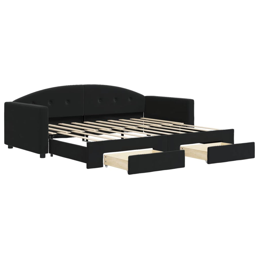 Slaapbank S Fluweel 90 x 190 cm Zwart met onderschuifbed en lade
