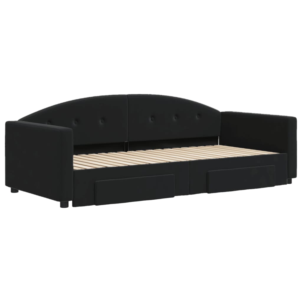 Slaapbank S Fluweel 90 x 190 cm Zwart met onderschuifbed en lade
