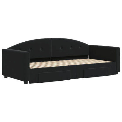 Slaapbank S Fluweel 90 x 190 cm Zwart met onderschuifbed en lade