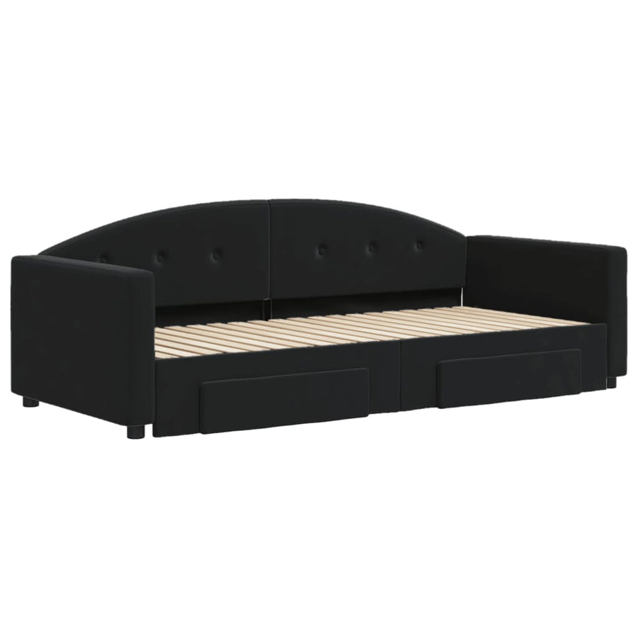 Slaapbank S Fluweel 90 x 190 cm Zwart met onderschuifbed en lade