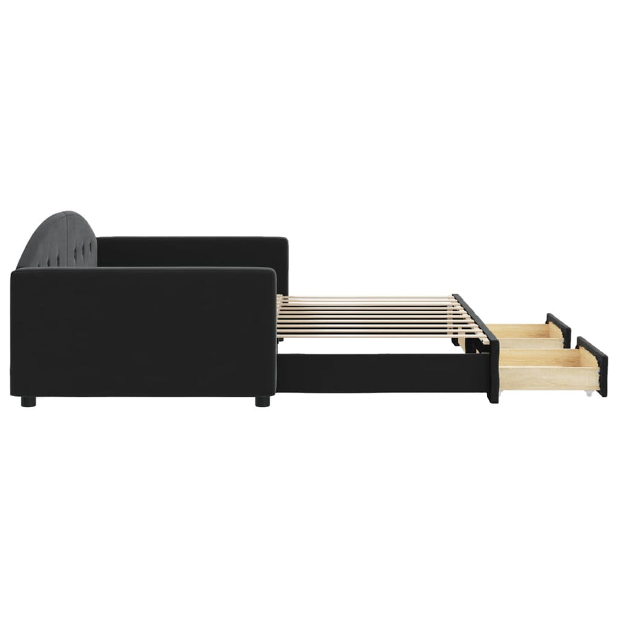 Slaapbank S Fluweel 90 x 190 cm Zwart met onderschuifbed en lade