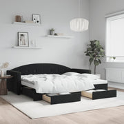 Slaapbank met onderschuifbed 90x190 cm zwart fluweel