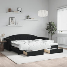 Slaapbank S Fluweel 90 x 190 cm Zwart met onderschuifbed en lade