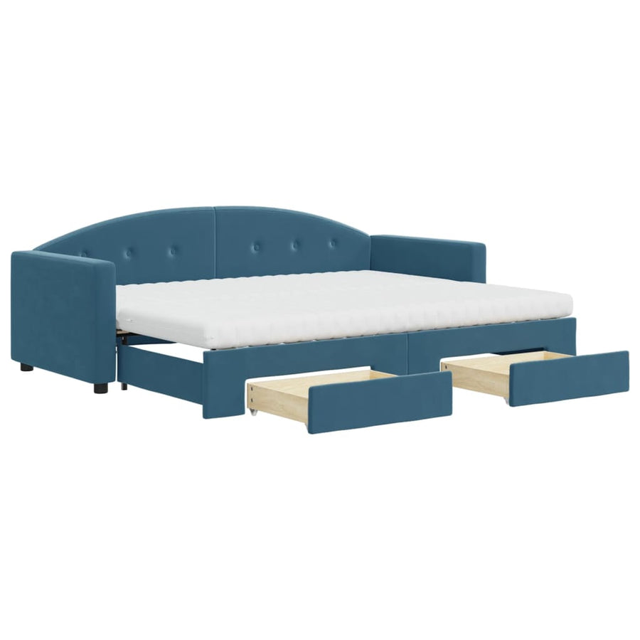 Slaapbank met onderschuifbed en lades 80x200 cm fluweel blauw