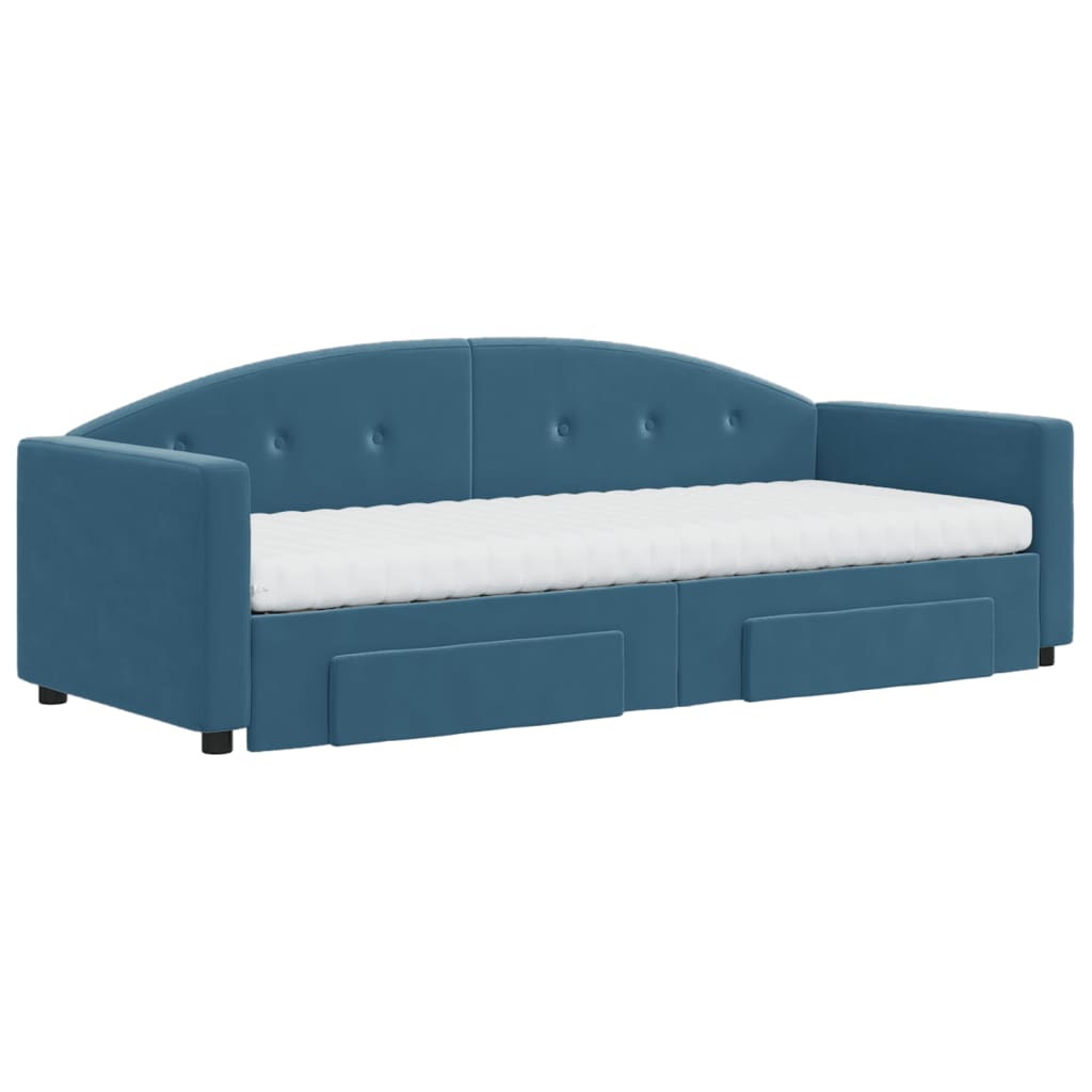 Slaapbank met onderschuifbed en lades 80x200 cm fluweel blauw