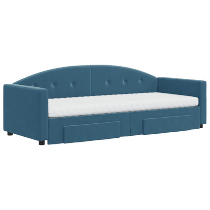 Slaapbank met onderschuifbed en lades 80x200 cm fluweel blauw