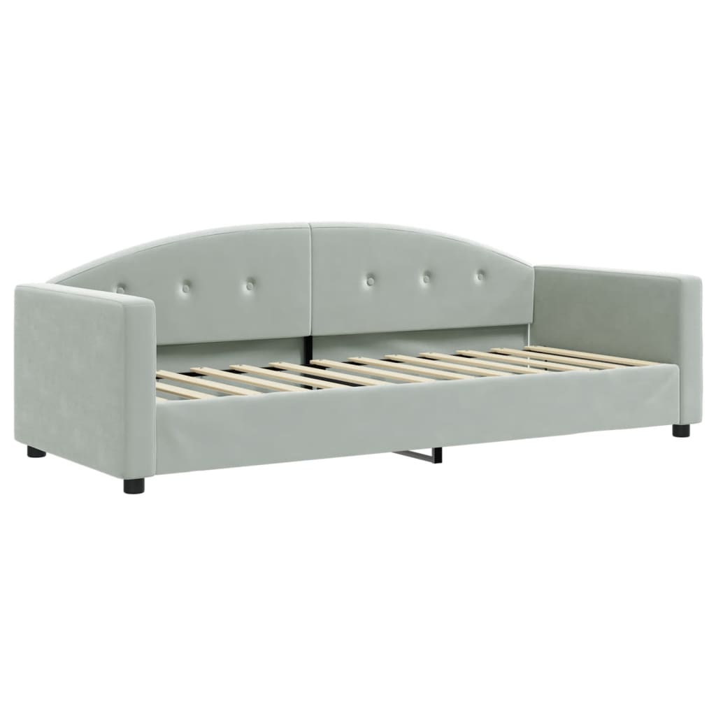 Slaapbank Onderschuifbed En Lades Fluweel 80 x 200 cm Lichtgrijs met onderschuifbed en lade en matras