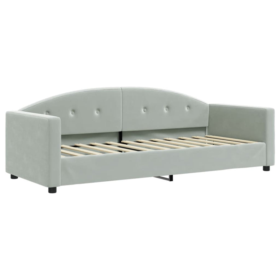 Slaapbank Onderschuifbed En Lades Fluweel 80 x 200 cm Lichtgrijs met onderschuifbed en lade en matras