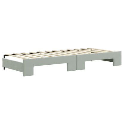 Slaapbank Onderschuifbed En Lades Fluweel 80 x 200 cm Lichtgrijs met onderschuifbed en lade en matras