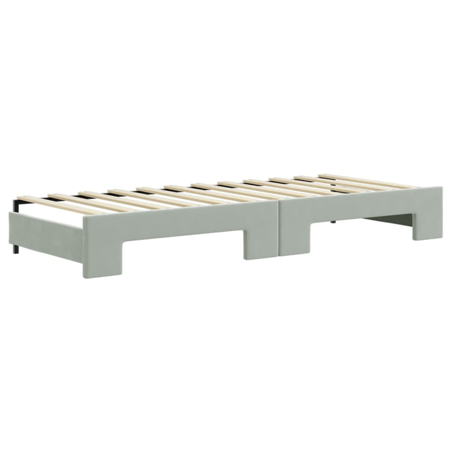 Slaapbank Onderschuifbed En Lades Fluweel 80 x 200 cm Lichtgrijs met onderschuifbed en lade en matras