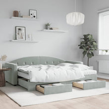 Slaapbank Onderschuifbed En Lades Fluweel 80 x 200 cm Lichtgrijs met onderschuifbed en lade en matras