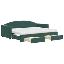 Slaapbank Onderschuifbed En Lades Fluweel 80 x 200 cm Donkergroen met onderschuifbed en lade en matras
